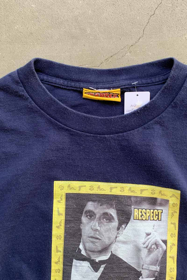 90'S S/S SCARFACE PRINT MOVIE T-SHIRT / NAVY [SIZE: 2XL USED]