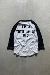 80-90'S 3/4 SLEEVE I DON'T WANNA GROW UP MESSAGE RAGLAN T-SHIRT / WHITE / BLACK [SIZE: M USED]