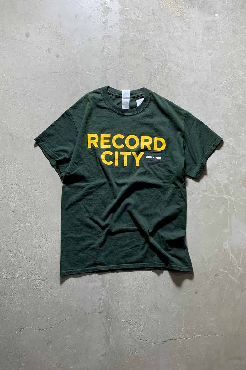 S/S RECORD CITY PRINT T-SHIRT /  GREEN [SIZE: M USED]