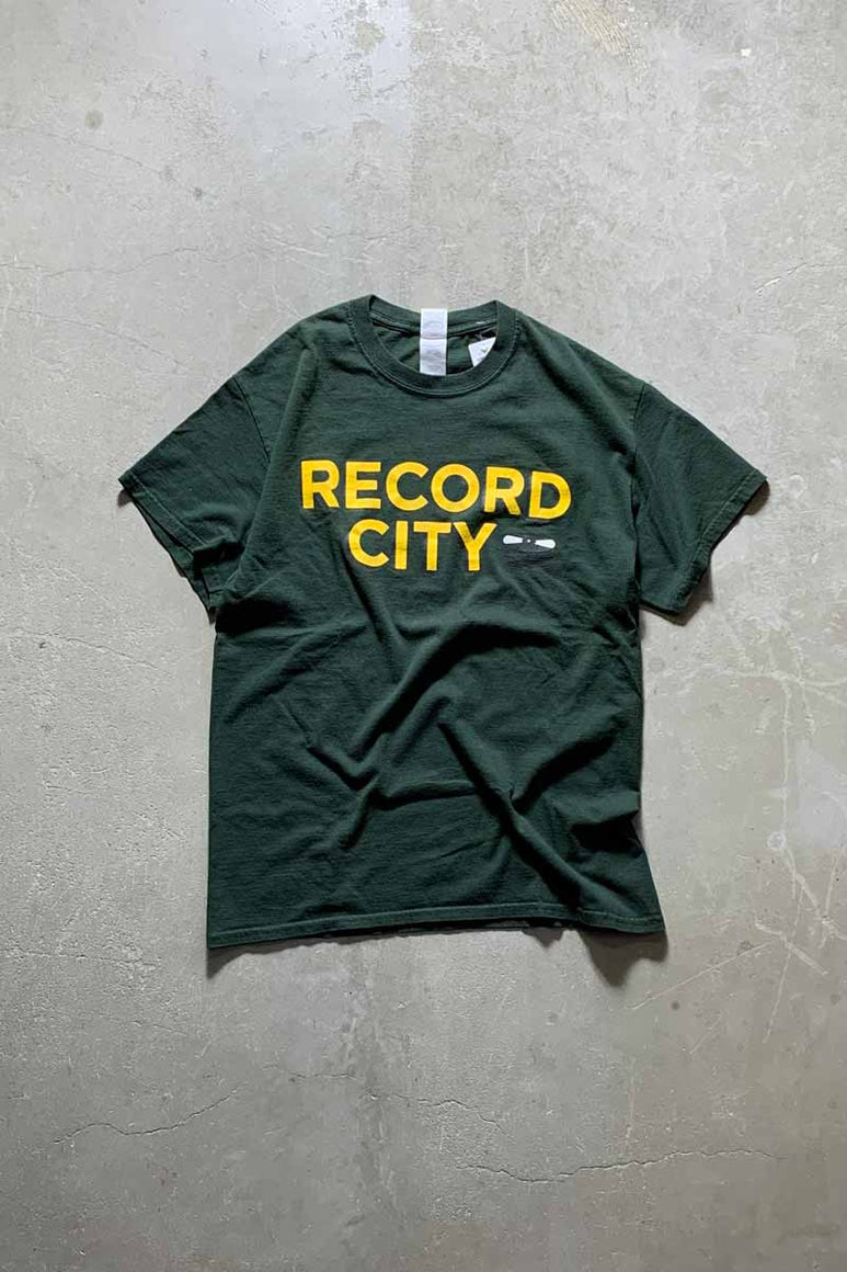 S/S RECORD CITY PRINT T-SHIRT /  GREEN [SIZE: M USED]