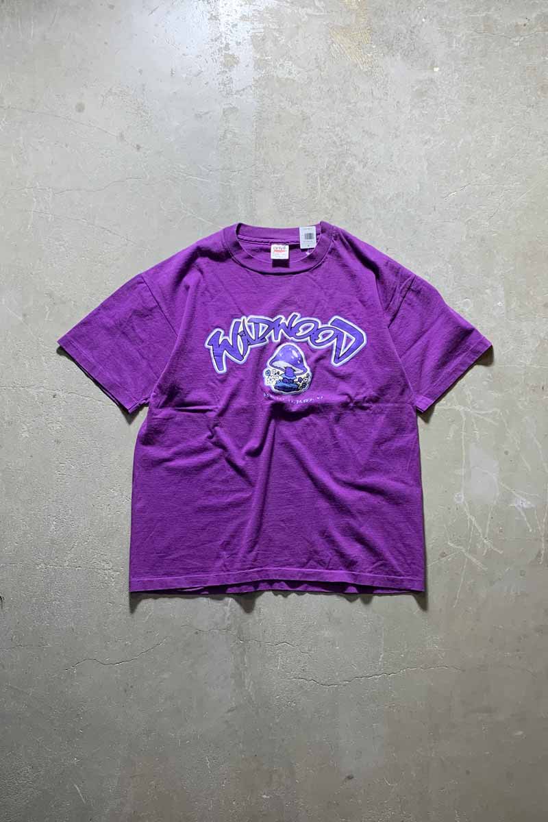 MADE IN USA 90'S S/S WADWOOD MUSHROOM PRINT T-SHIRT / PURPLE [SIZE: XL USED]