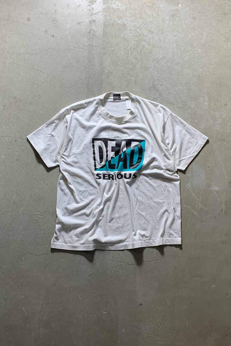 MADE IN USA 90'S S/S DEAD SERIOUS PRINT MESSAGE T-SHIRT / WHITE [SIZE: XXL USED]