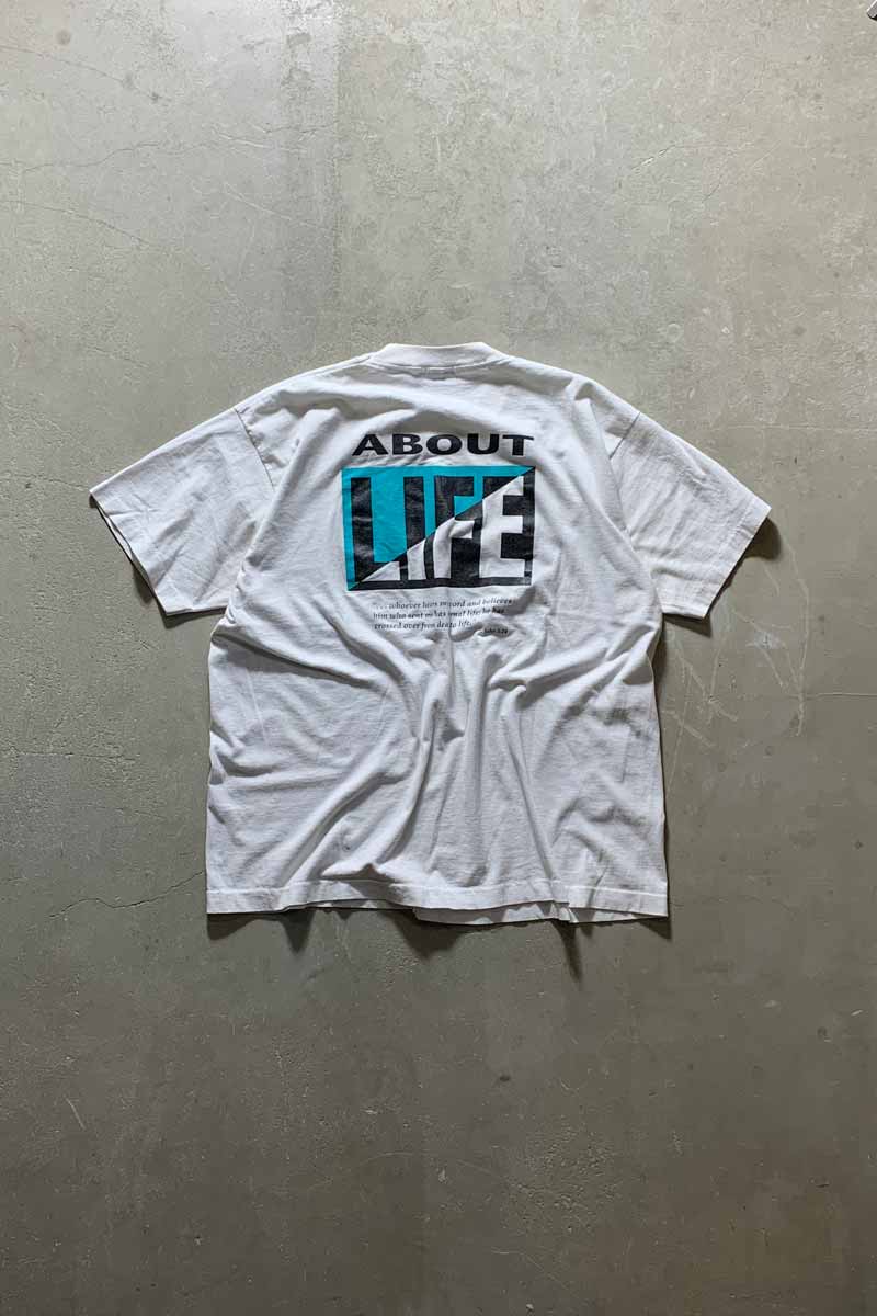MADE IN USA 90'S S/S DEAD SERIOUS PRINT MESSAGE T-SHIRT / WHITE [SIZE: XXL USED]