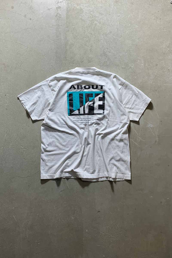 MADE IN USA 90'S S/S DEAD SERIOUS PRINT MESSAGE T-SHIRT / WHITE [SIZE: XXL USED]