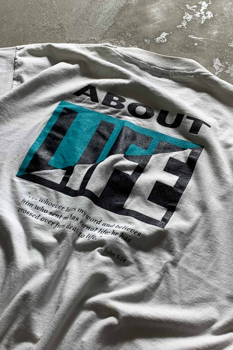 MADE IN USA 90'S S/S DEAD SERIOUS PRINT MESSAGE T-SHIRT / WHITE [SIZE: XXL USED]