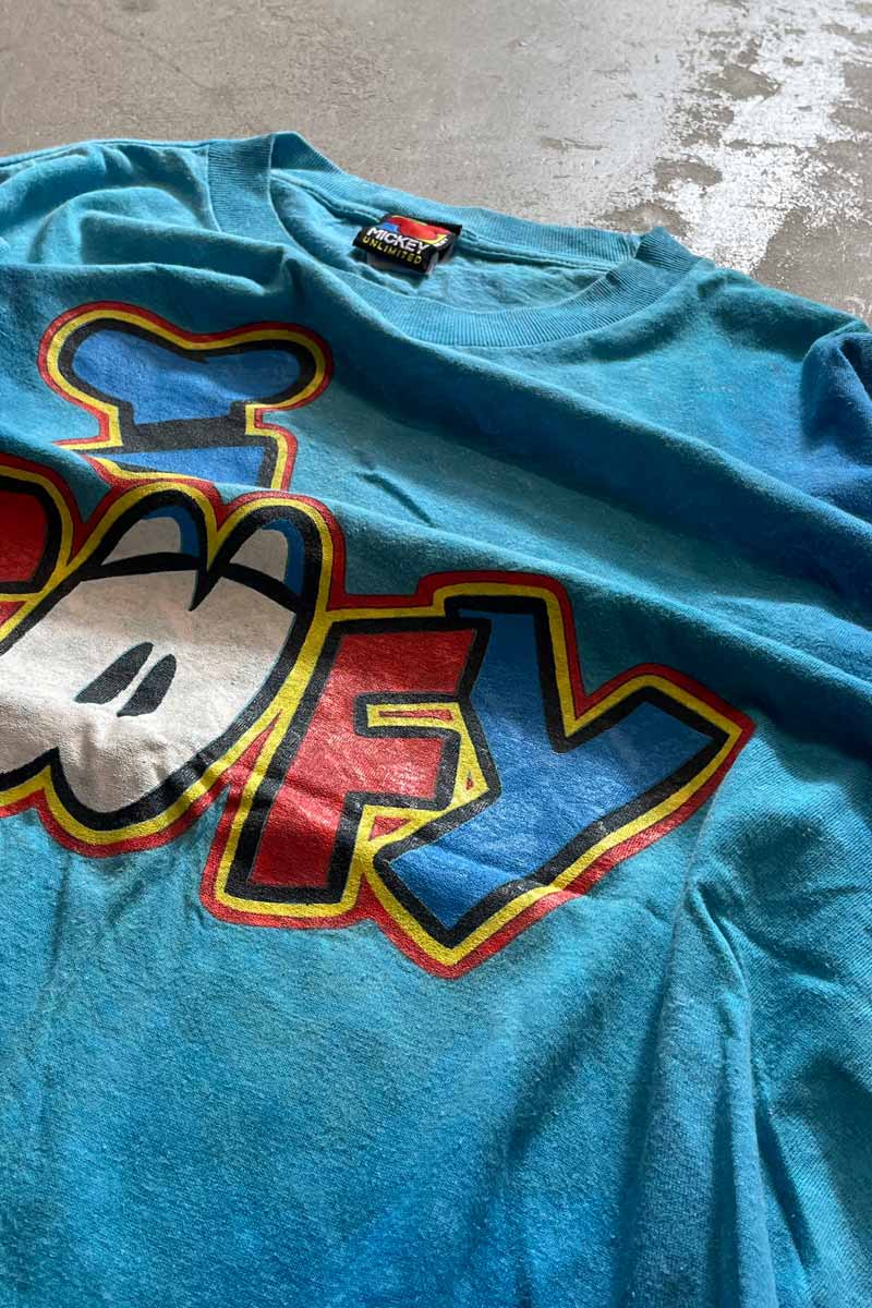 MADE IN USA 90'S GOOFY TIE DYE CHARACTER T-SHIRT / BLUE [SIZE: L USED]