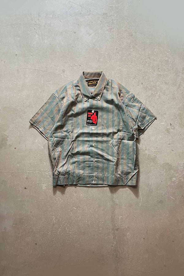 MADE IN USA 70'S S/S STRIPE BOX SHIRT / BROWN [SIZE:M DEADSTOCK/NOS]