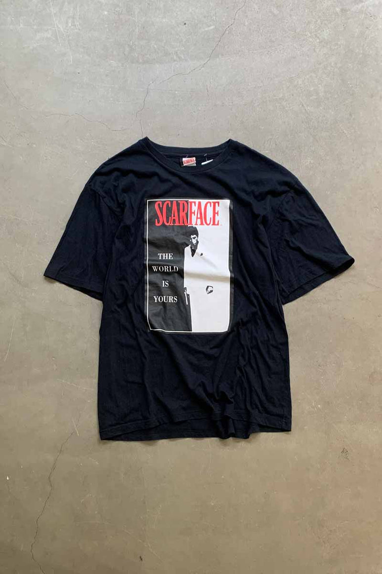S/S SCARFACE PRINT MOVIE T-SHIRT / BLACK [SIZE: L USED]