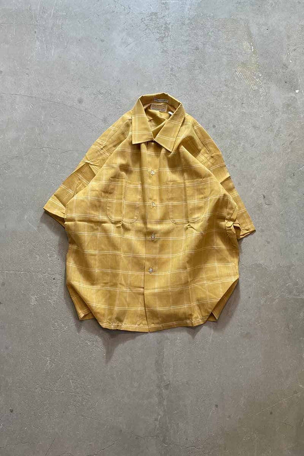 MADE IN USA 70'S CHECK S/S SHIRT / YELLOW [SIZE:L DEADSTOCK/NOS]