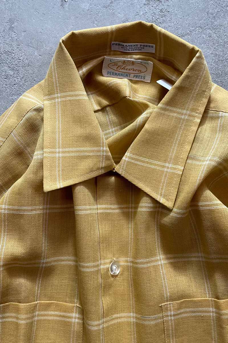 MADE IN USA 70'S CHECK S/S SHIRT / YELLOW [SIZE:L DEADSTOCK/NOS]