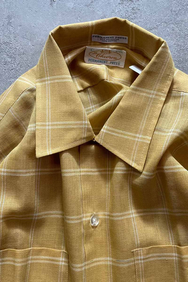 MADE IN USA 70'S CHECK S/S SHIRT / YELLOW [SIZE:L DEADSTOCK/NOS]