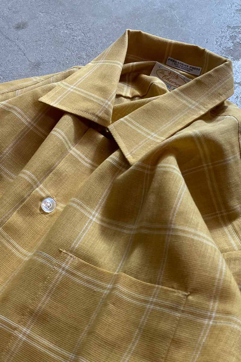 MADE IN USA 70'S CHECK S/S SHIRT / YELLOW [SIZE:L DEADSTOCK/NOS]