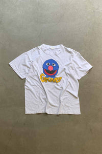 MADE IN USA 90'S GROVER PRINT CHARACTER T-SHIRT / WHITE [SIZE: L USED]