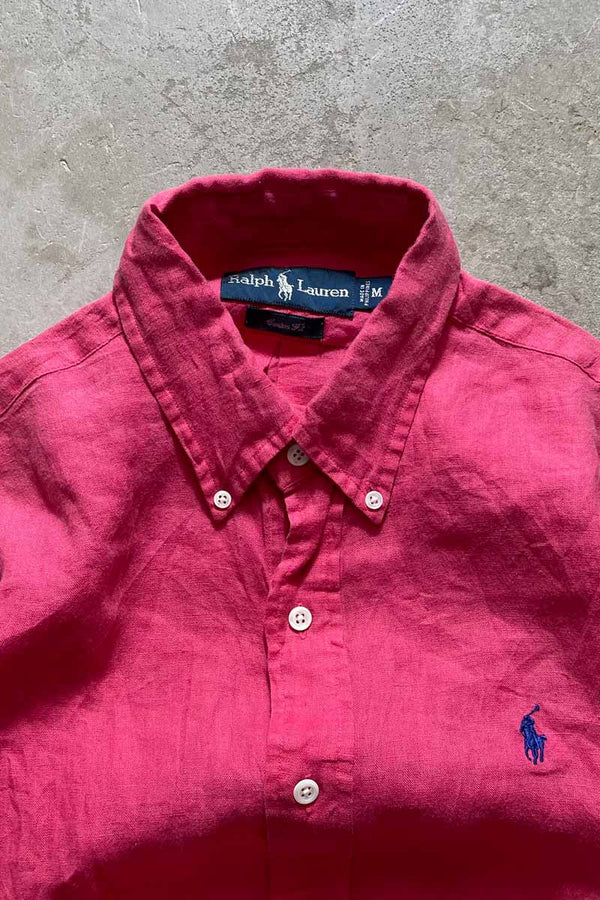 90'S S/S CUSTOM FIT LINEN SHIRT / PINK [SIZE:M USED]