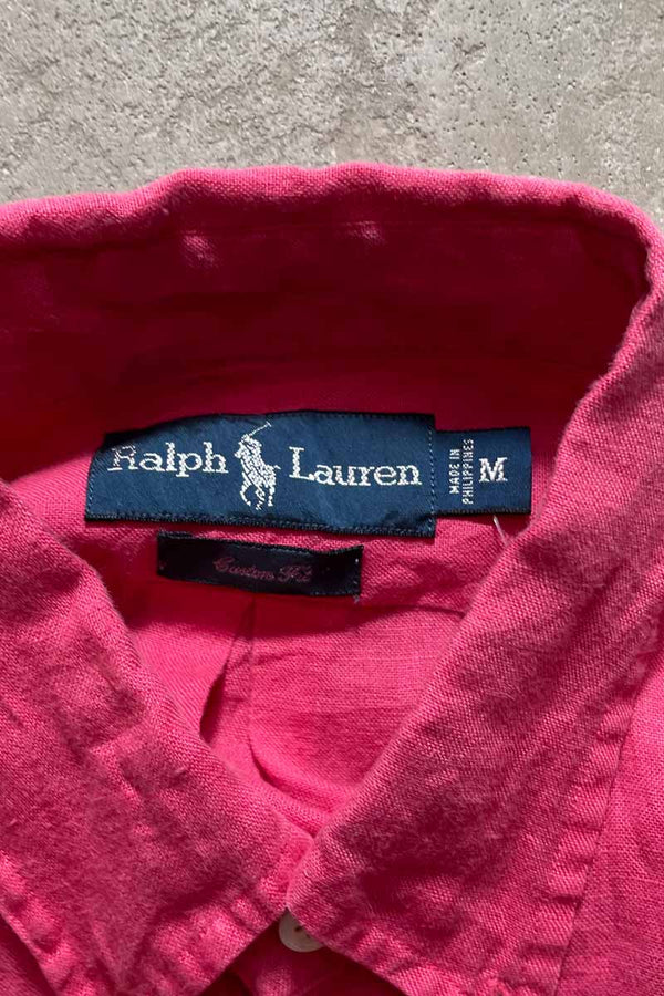 90'S S/S CUSTOM FIT LINEN SHIRT / PINK [SIZE:M USED]