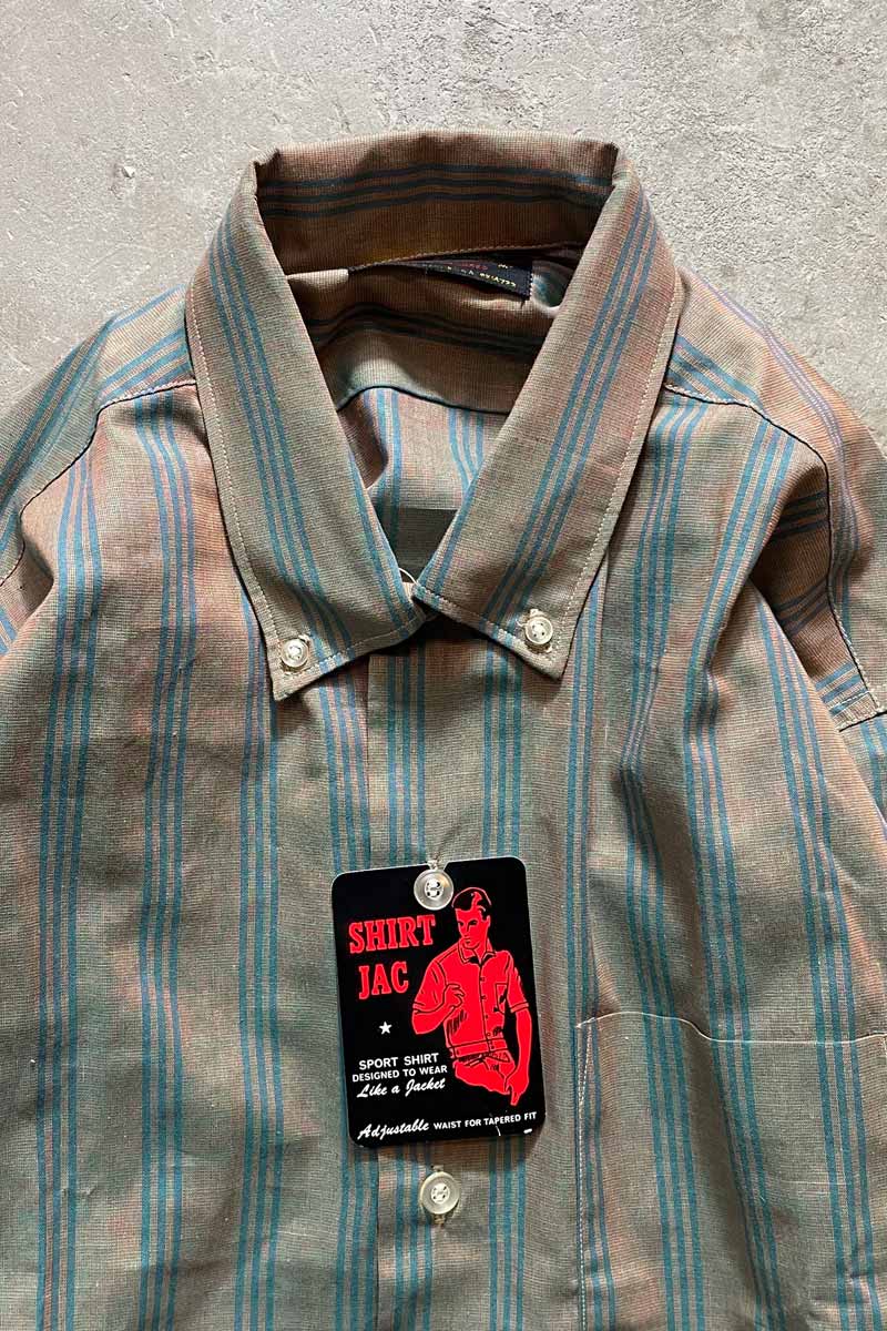 MADE IN USA 70'S S/S STRIPE BOX SHIRT / BROWN [SIZE:M DEADSTOCK/NOS]