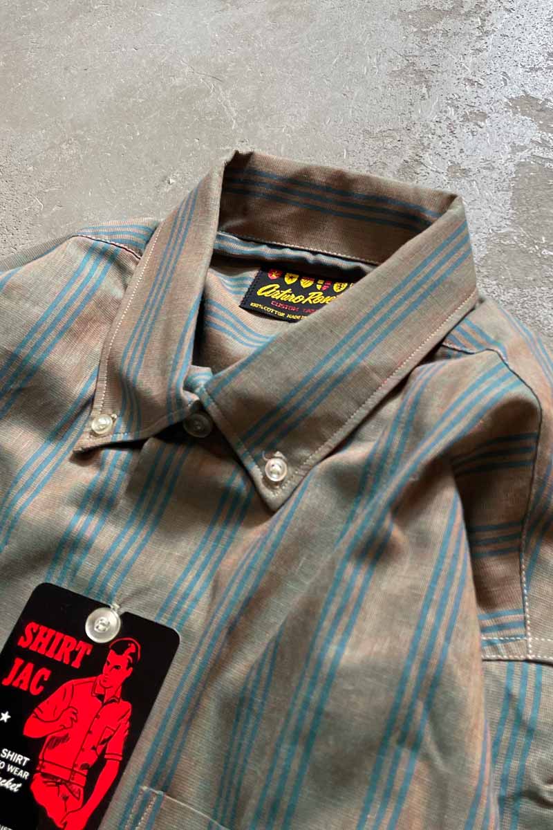 MADE IN USA 70'S S/S STRIPE BOX SHIRT / BROWN [SIZE:M DEADSTOCK/NOS]