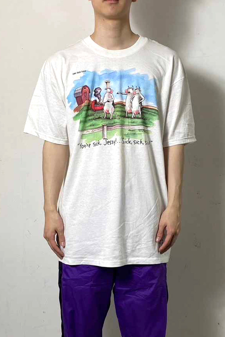 MADE IN USA 90'S S/S MESSAGE COW PRINT T-SHIRT / WHITE [SIZE: XL DEADSTOCK/NOS]