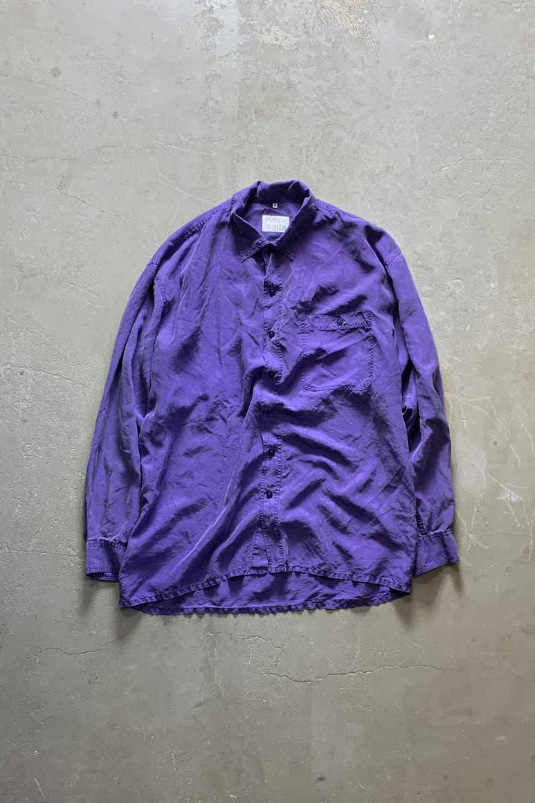 90'S L/S SILK SHIRT / PURPLE [SIZE: M USED]