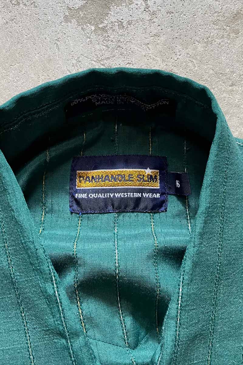 90'S S/S STRIPE WESTERN SHIRT / GREEN [SIZE:M equivalent USED]