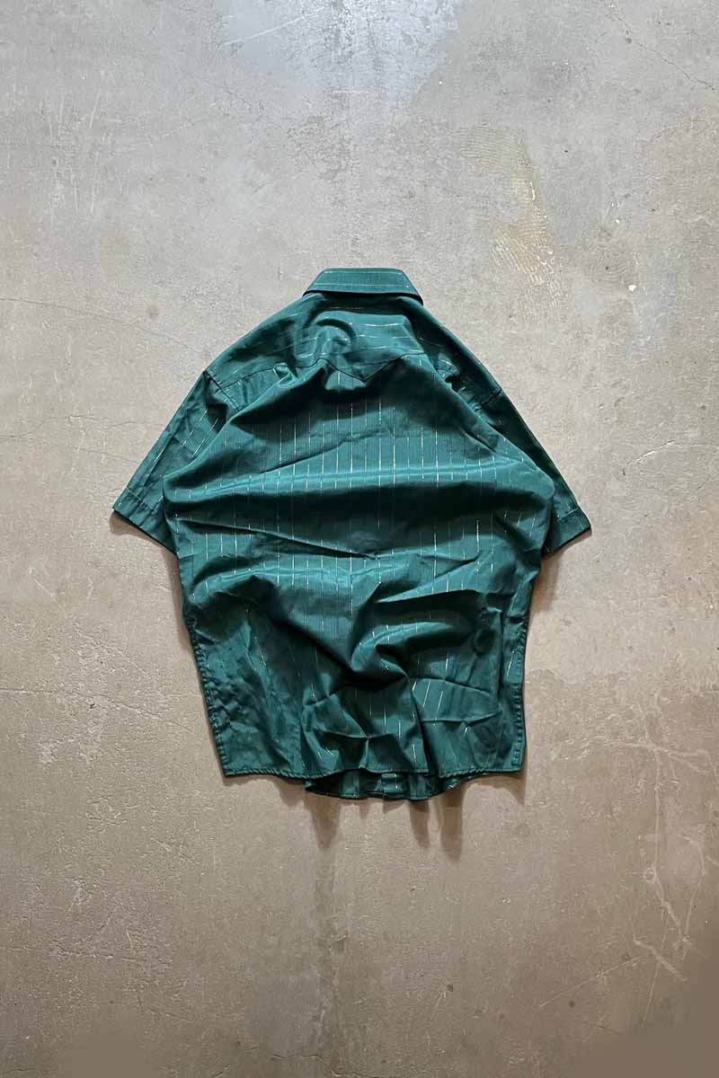90'S S/S STRIPE WESTERN SHIRT / GREEN [SIZE:M equivalent USED]
