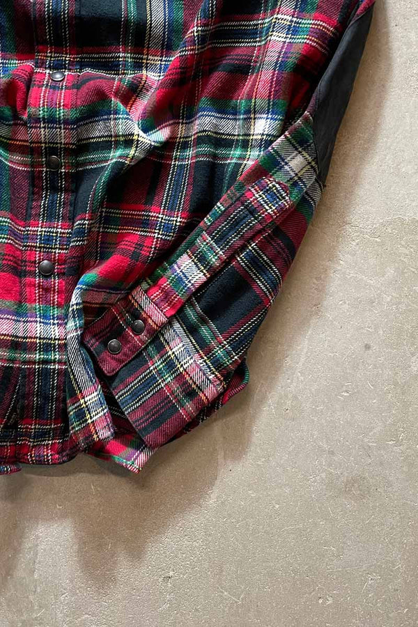 90'S L/S WESTERN CHECK SHIRT / RED/GREEN [SIZE:L USED]
