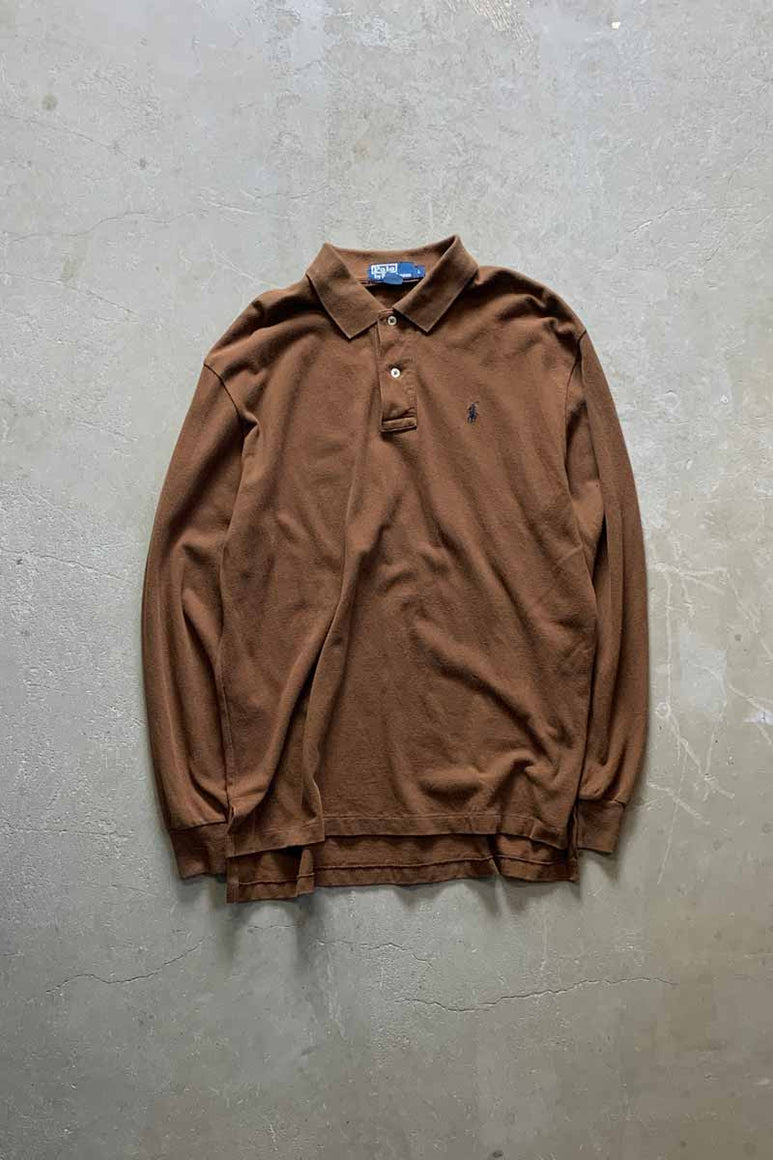 90'S L/S POLO SHIRT / BROWN [SIZE: L USED]