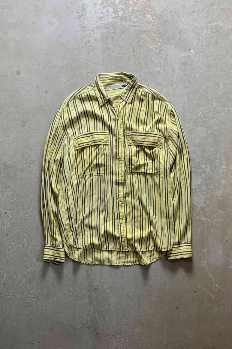 90'S L/S STRIPE RAYON SHIRT / YELLOW [SIZE: S USED]