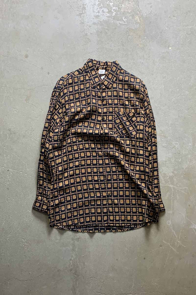 90'S L/S RAYON PATTERN SHIRT / BLACK [SIZE: L USED]