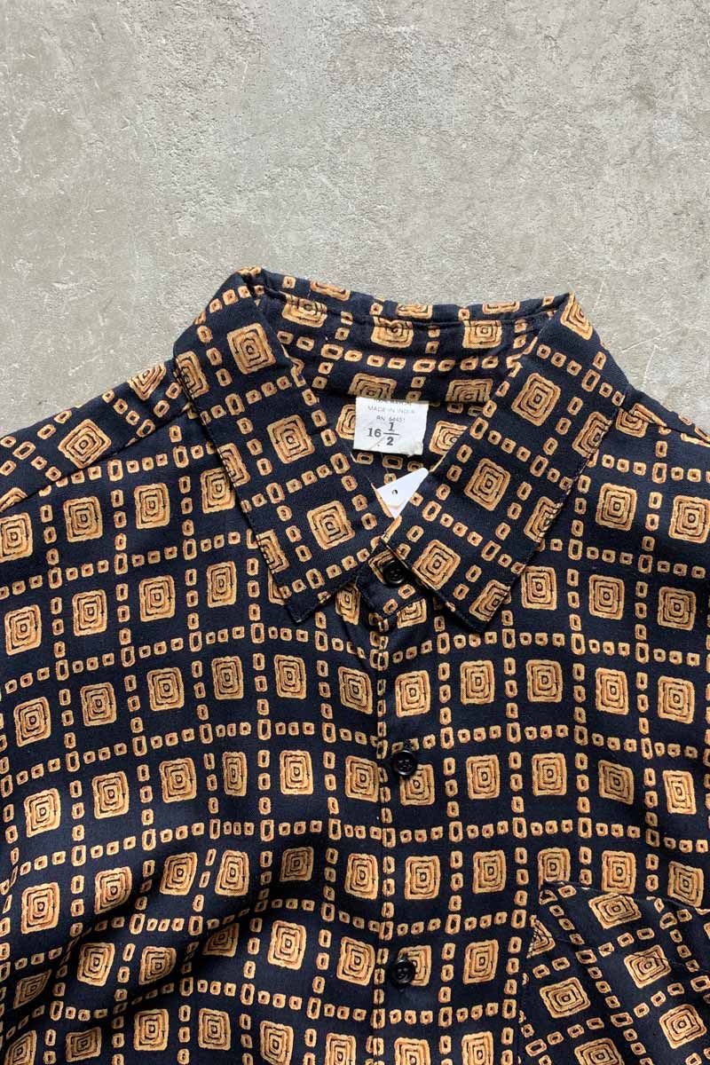 90'S L/S RAYON PATTERN SHIRT / BLACK [SIZE: L USED]