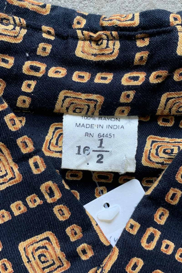 90'S L/S RAYON PATTERN SHIRT / BLACK [SIZE: L USED]