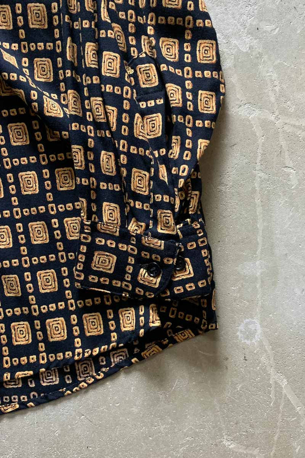 90'S L/S RAYON PATTERN SHIRT / BLACK [SIZE: L USED]