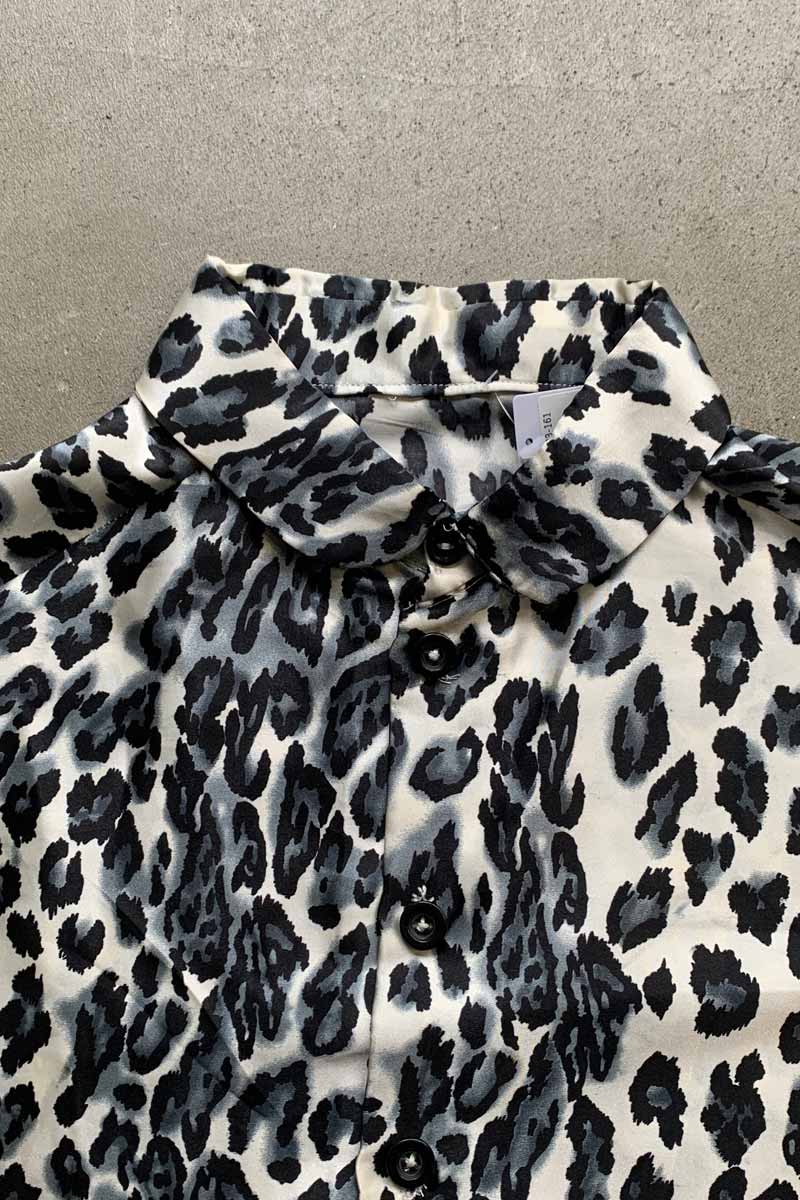S/S LEOPARD SATIN SHIRT / SILVER / BLACK [SIZE: L USED]