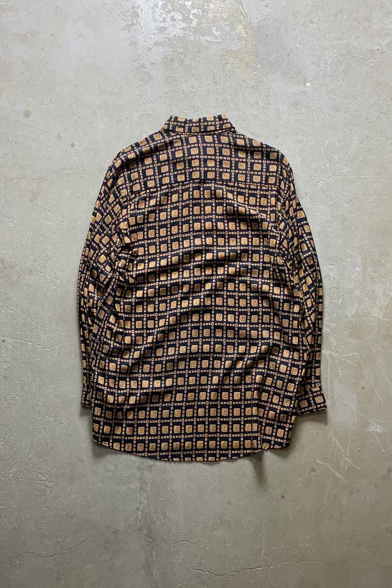 90'S L/S RAYON PATTERN SHIRT / BLACK [SIZE: L USED]
