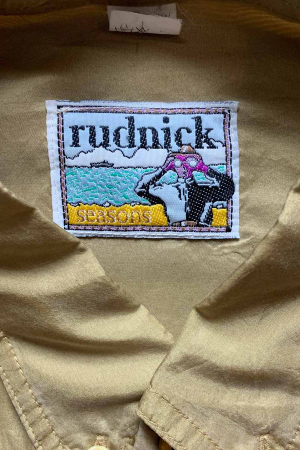 90'S L/S SWITCHING SLEEVE SILK SHIRT / BEIGE [SIZE: XL USED]