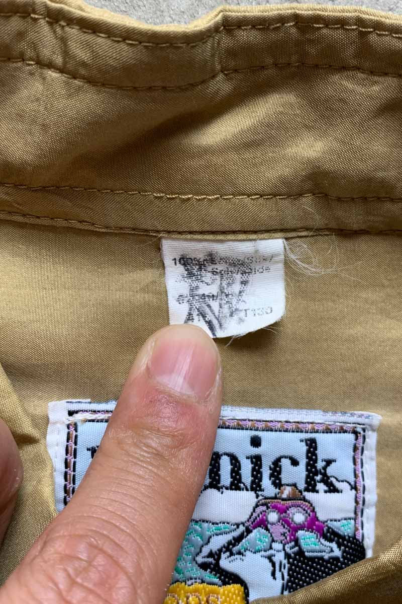90'S L/S SWITCHING SLEEVE SILK SHIRT / BEIGE [SIZE: XL USED]