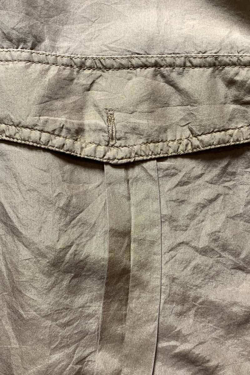 90'S L/S SWITCHING SLEEVE SILK SHIRT / BEIGE [SIZE: XL USED]