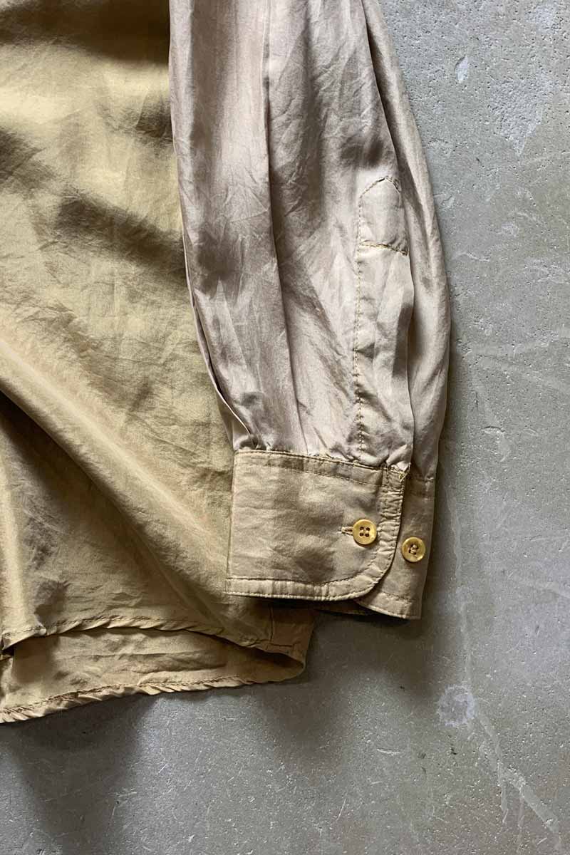 90'S L/S SWITCHING SLEEVE SILK SHIRT / BEIGE [SIZE: XL USED]