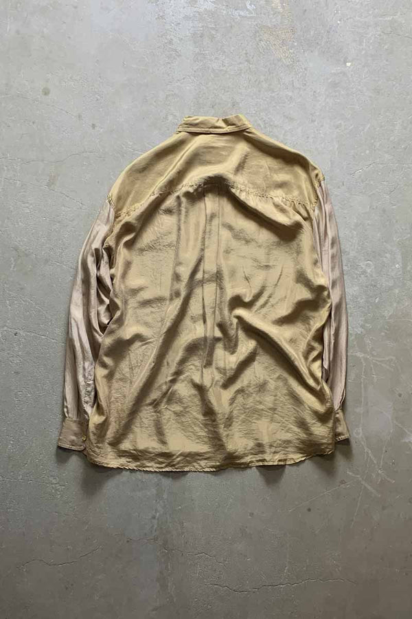 90'S L/S SWITCHING SLEEVE SILK SHIRT / BEIGE [SIZE: XL USED]