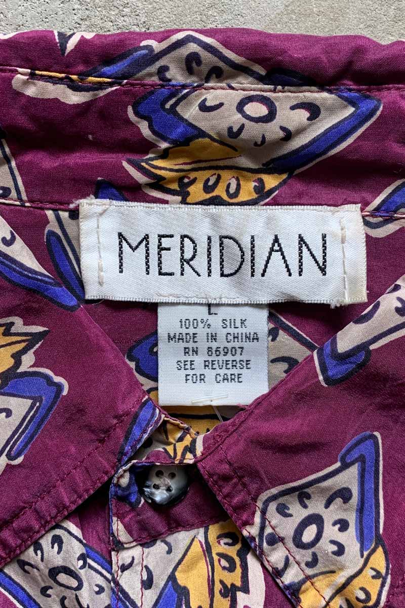 90'S L/S PATTERN SILK SHIRT / PURPLE [SIZE: L USED]