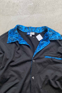 MADE IN USA 90'S S/S LEOPARD VELOR COLLAR BOWLING SHIRT / BLACK / BLUE [SIZE: L USED]