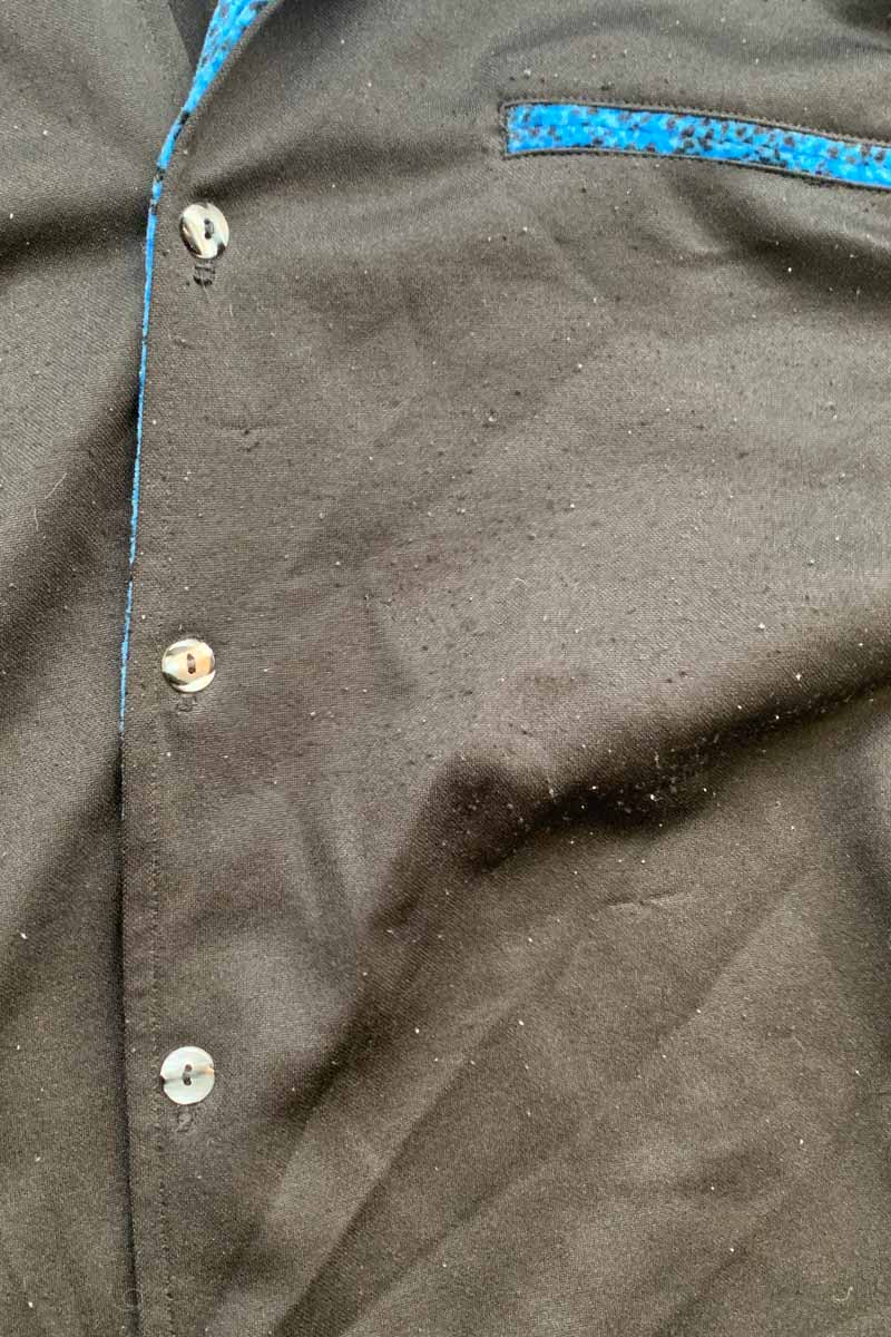 MADE IN USA 90'S S/S LEOPARD VELOUR COLLAR BOWLING SHIRT / BLACK / BLUE [SIZE: L USED]