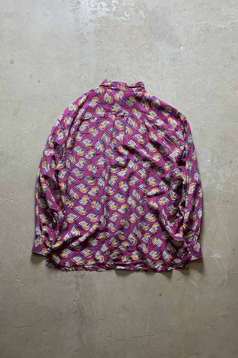 90'S L/S PATTERN SILK SHIRT / PURPLE [SIZE: L USED]