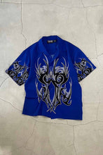 画像をギャラリービューアに読み込む, 90&#39;S S/S OPEN COLLAR DESIGN POLY SHIRT / BLUE [SIZE: XL USED]
