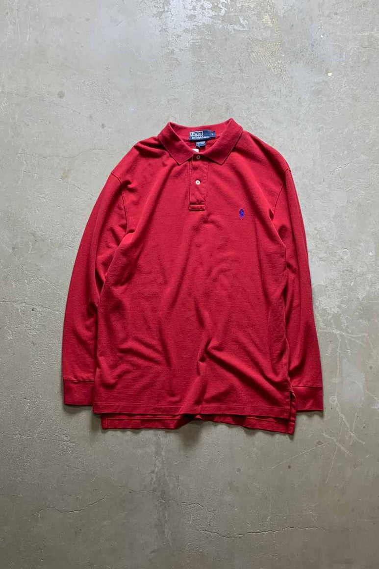 90'S L/S POLO SHIRT / RED [SIZE: L USED]