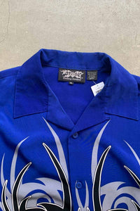 90'S S/S OPEN COLLAR DESIGN POLY SHIRT / BLUE [SIZE: XL USED]