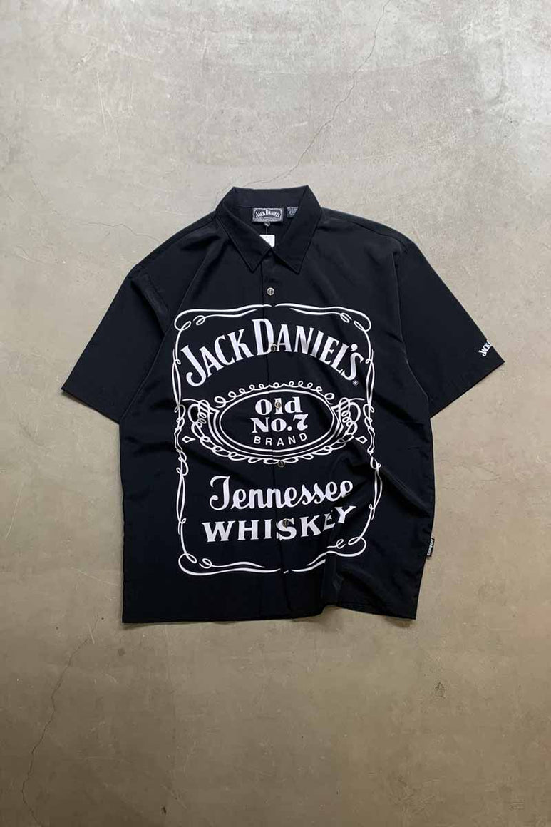 90'S S/S JACK DANIEL'S DESIGN POLY SHIRT / BLACK [SIZE: XL USED]