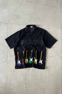 S/S OPEN COLLAR MUSIC POLY SHIRT / BLACK [SIZE: L USED]