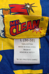 S/S MR.CLEAN DESIGN OPEN COLLAR COTTON SHIRT / BLUE [SIZE: L DEADSTOCK/NOS]