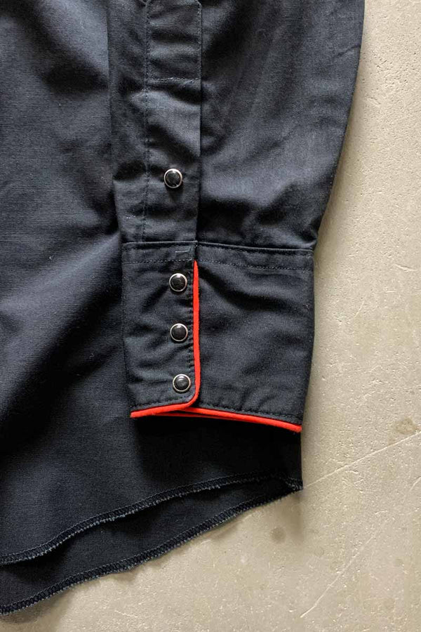 80'S L/S FLOWER EMBROIDERY WESTERN SHIRT / BLACK [SIZE: L USED]